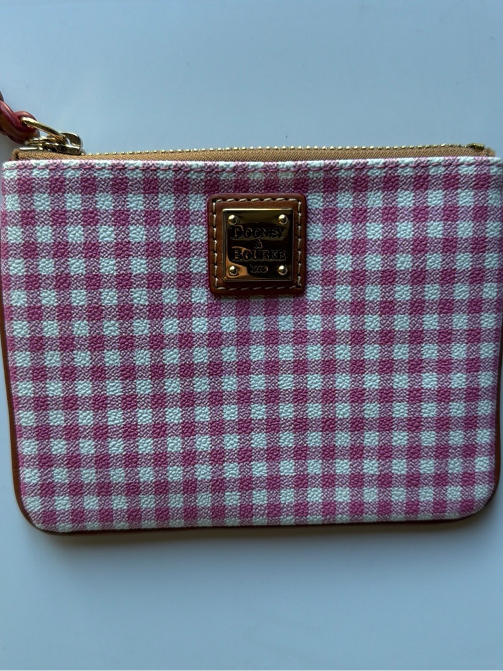 Dooney & Bourke Pink and White Gingham Wristlet Pouch